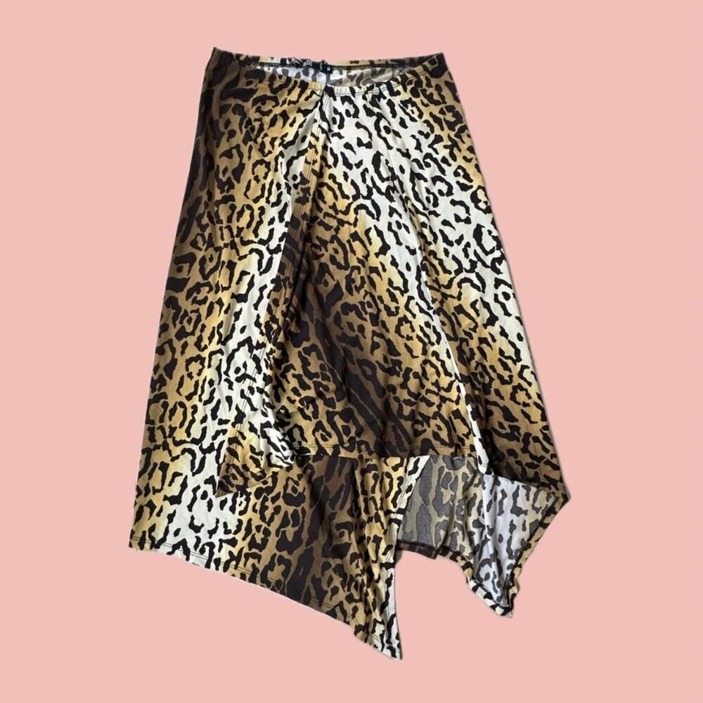 Vintage BEDO Leopard Print Asymmetrical Midi Skirt